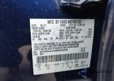2011 Ford Edge Sel from USA, damaged, VIN 2FMDK4JC9BBB42548